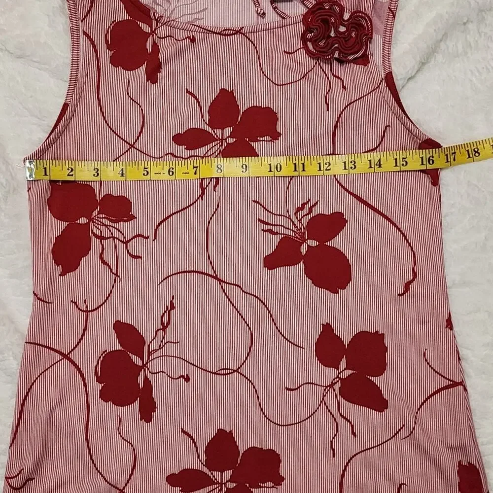 New York and Company Rosette Floral Print Sleeveless Romantic Red Top, Medium - Picture 3 of 8